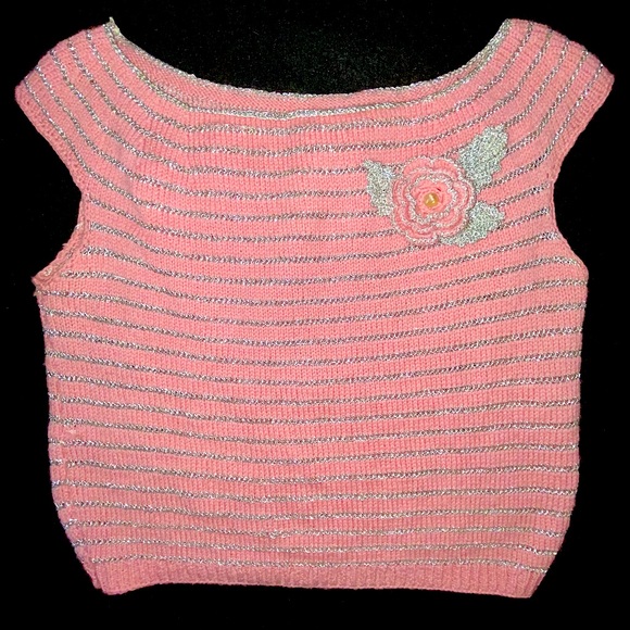 Vintage Tops - 1950s Sex Kitten Unique Pink Crochet Sweater Top
